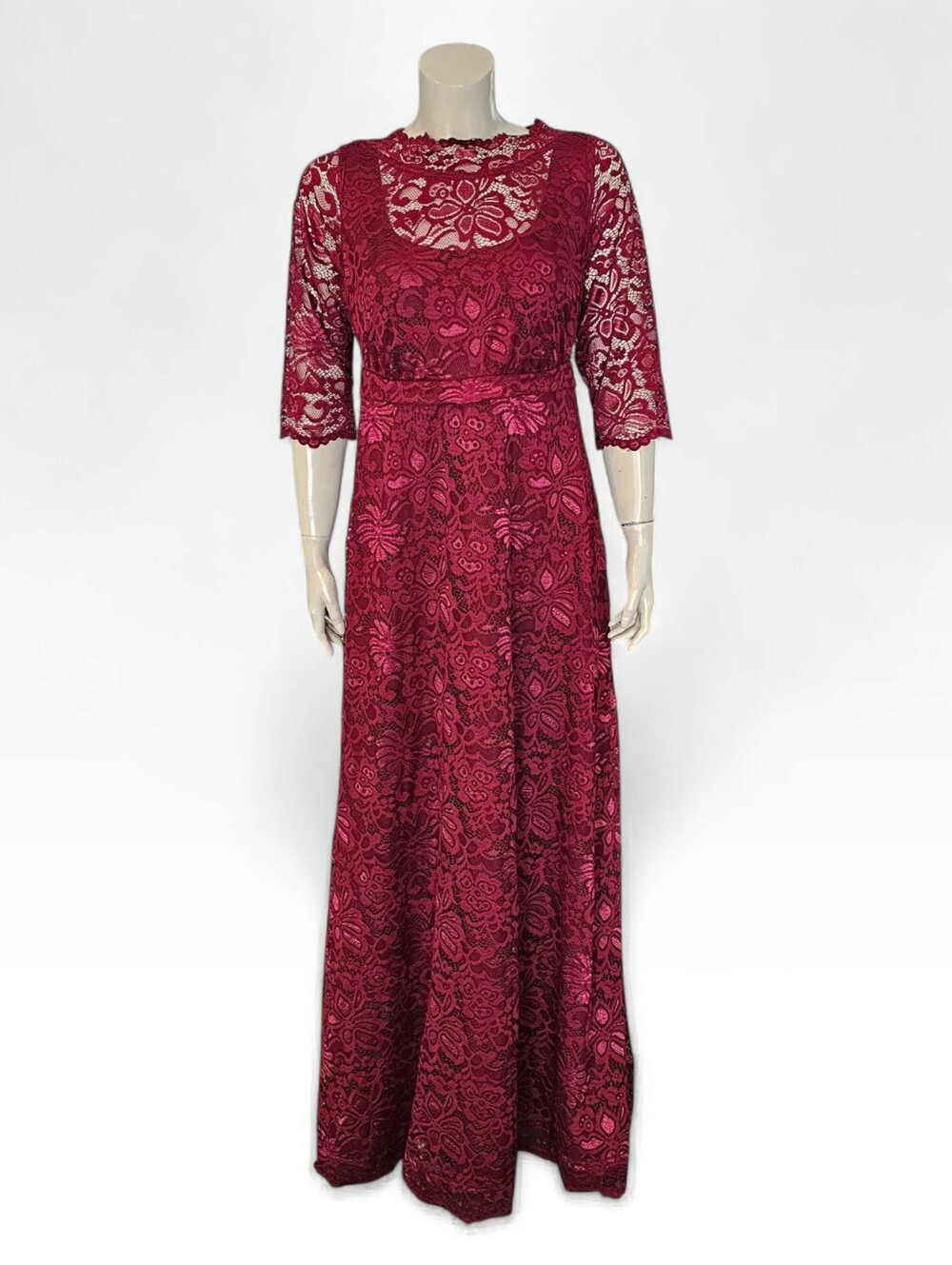 Nwt KIYONNA Leona Lace Overlay Elbow Sleeves Evening Gown in Burgundy 1X